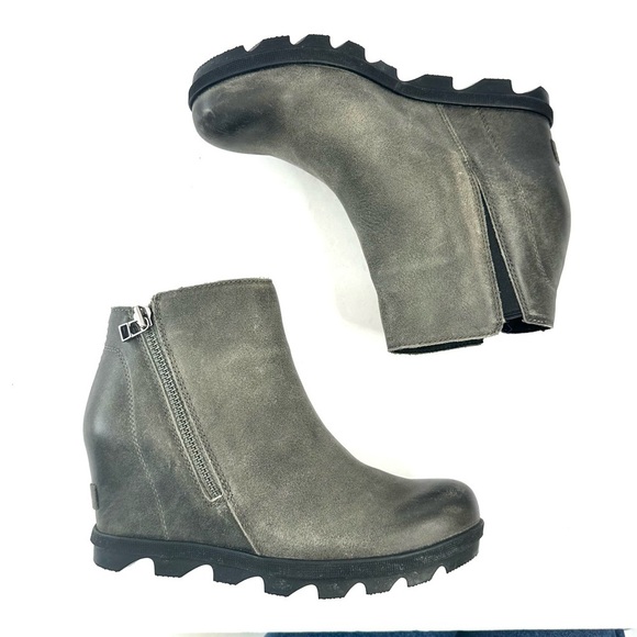 Sorel leather waterproof Joan of Arctic gray zip bootie ankle boot wedge 7.5 - Picture 10 of 13